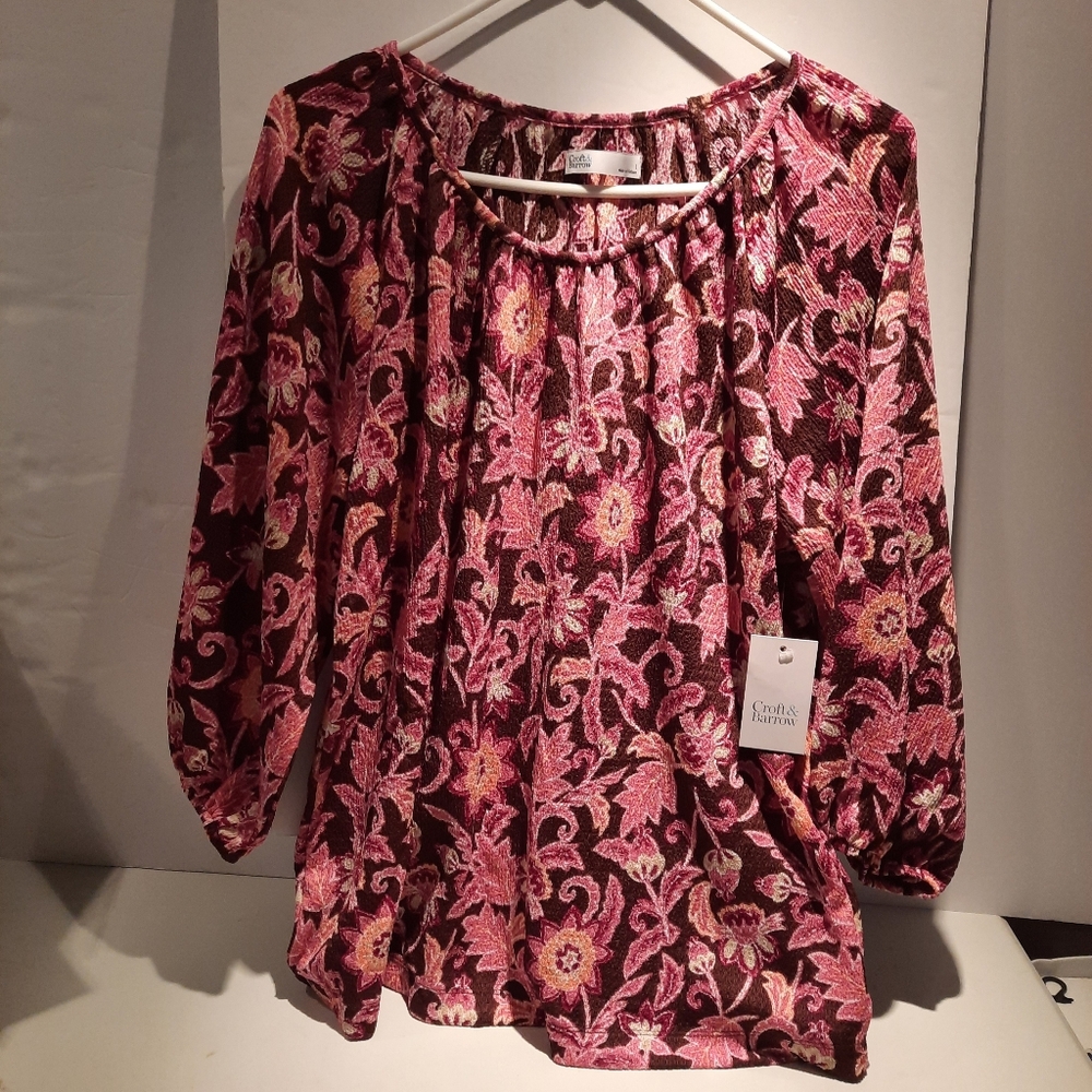 Croft & Barrow Women’s Floral Peasant Top - Pink & Brown